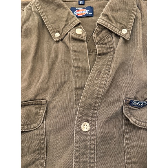 Dickies Long Sleeve Work Shirt Button Up Mens XL Brown Cotton Twill Workwear - Picture 5 of 7
